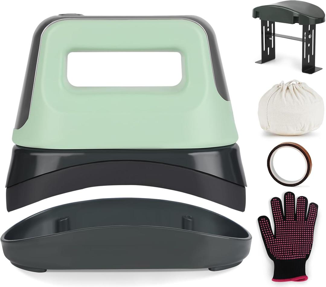 Hat Press Machine, 3 Heating Levels Mini Heat Press with 6.3"x3.4" Ceramic-Coated Heat Plate, Curved with Safety Base & Auto-Off, Portable Black-Green
