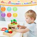 Montessori Toys for 1 Year Old, 6 in 1 Wooden Toys for Baby Boy Girl, Object Permanence Box, Color&Shape Sorting Learning Matching Game, Carrot Harvest, Preschool Educational Gift (new coin box), Medium