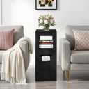 Modern Square End Table with Charging Station for Living Room, 11.5 x 11.5 x 25.6, Mini Accent Side Table for Small Space, Simple Nightstand for Bedroom (Black)