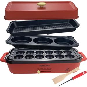 Multifunctional Electric Griddle Electric Grill Nonstick Baking Maker with 3 Interchangeable Pans For Takoyaki Cake Pop/ Mini Pancake/ Fried Steak