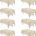 BRILLMAX 8 Pack Beige Tablecloths 60 x 102 Inch for 6ft Rectangle Tables - 150 GSM Polyester Fabric, 15" Standard Drop, Water, Stain & Wrinkle Resistant Cloth Cover for Wedding Banquet Dining Buffet