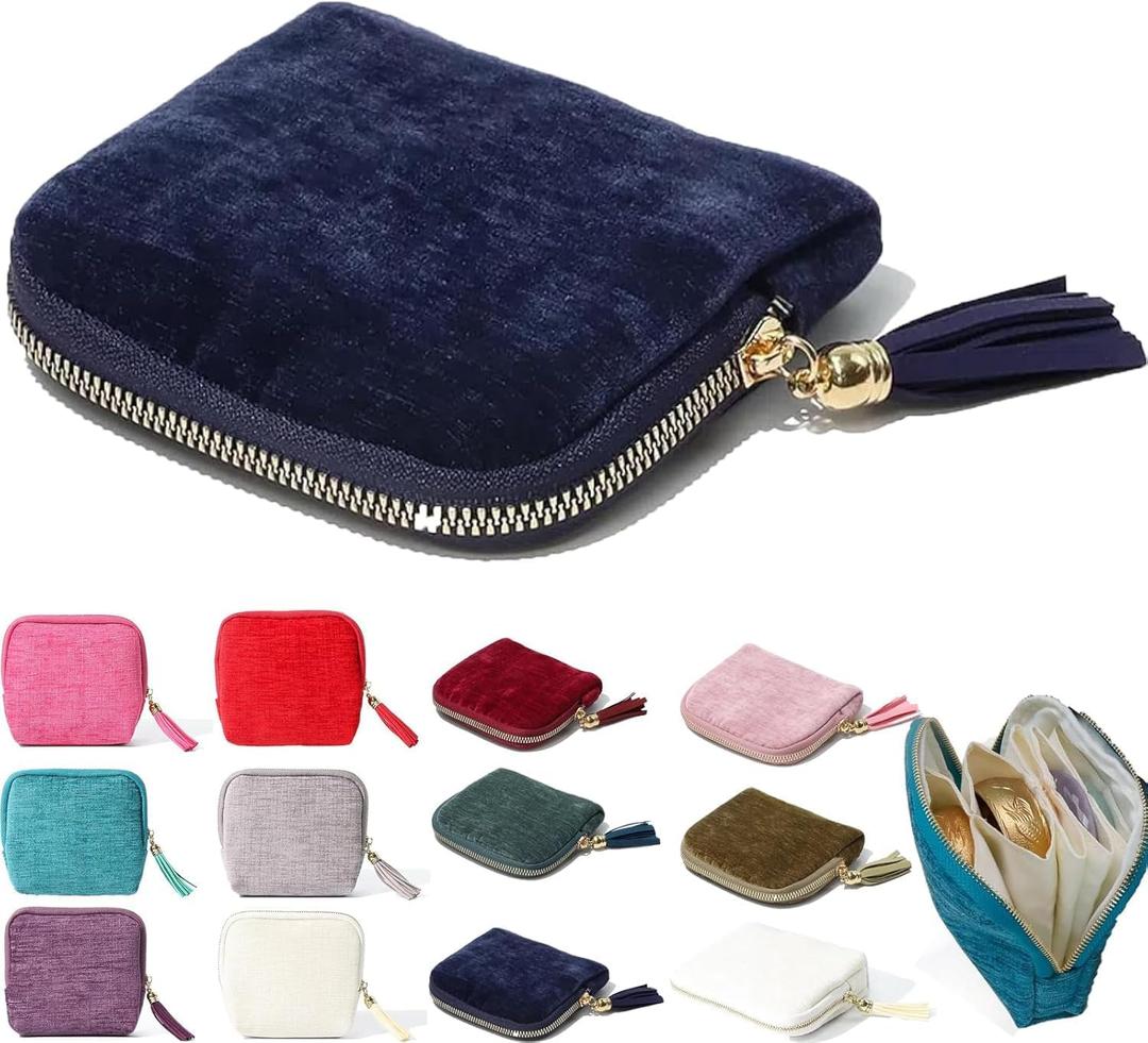 Jewelry Organizer Case for Travel: 5-Layer Velvet Zipper Pouch Bag, Travel Jewelry Pouch Case, Small Jewelry Box Bag(Dark Blue)