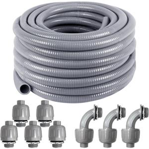 1inch 50ft Electrical Conduit Kit,Liquid-Tight Conduit and Connector Kit with 5 Straight and 3 Angle Fittings Included,Flexible Non -Metallic Liquid Tight Electrical Conduit(1" Dia, 50 Feet)