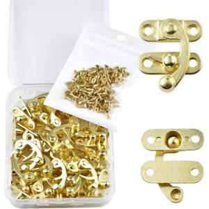 20 Pieces Jewelry Box Hardware Thickened Solid Antique Right Latch Hook Hasp Horn Lock Wood Jewelry Box Latch Hook Clasp and 80 Replacement Screws (Gold)