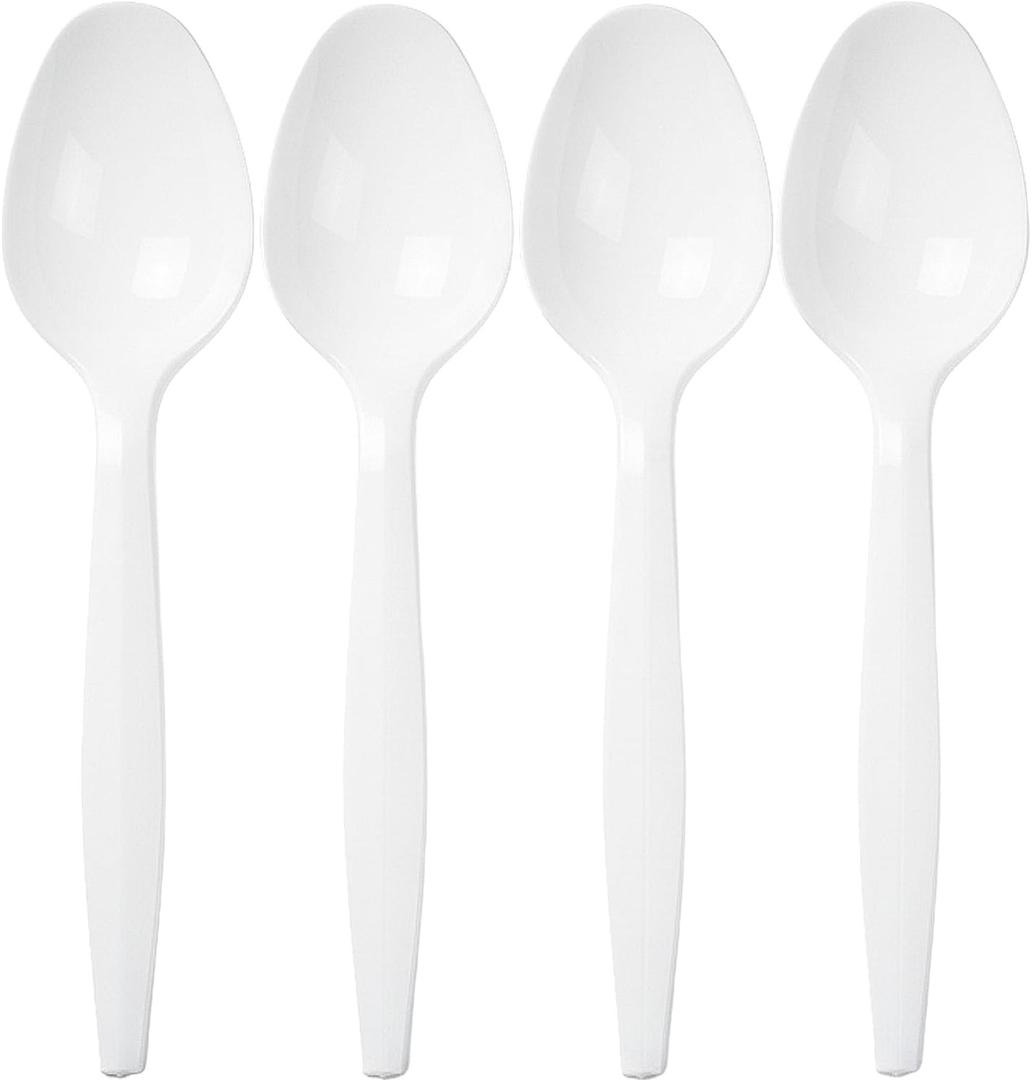 Classic Plastic Teaspoons (50 Count) - Durable White Plastic Spoons Heavy Duty, Premium Disposable Spoons for Weddings, Dinners, Everyday Flatware & Party Supplies (5.5" x 1.25")