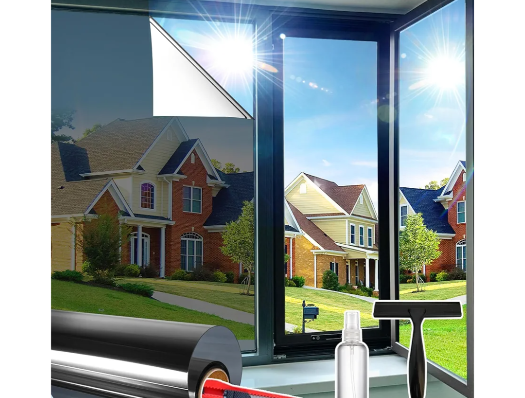 Window Privacy Film See Out Not in, One Way Privacy Window Film, Removable Window Tint for Home, Reflective Static Cling Window Film Heat Blocking, Black Silver, 23.6 X 78.7 inch