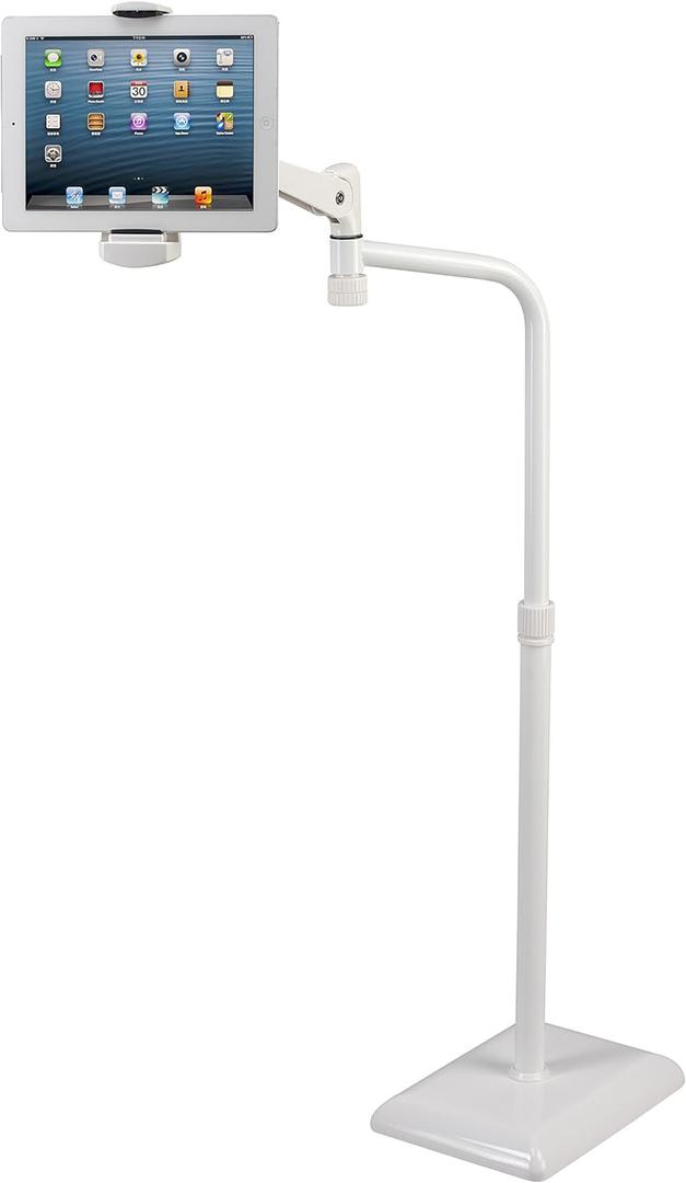 IDEE Tablet Floor Stand with 10lb Heavy Duty Base, 360 Degree Adjustable Tall Holder for Bed Compatible up to 13inch Kindles, iPads, and Tablets, White