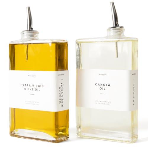 Molimoli Olive Oil Dispenser Bottle for Kitchen, Automatic Pourer, Glass Thin Bottle Dispenser for Kitchen, Olive Oil Cruet, Set of 2 - Silver