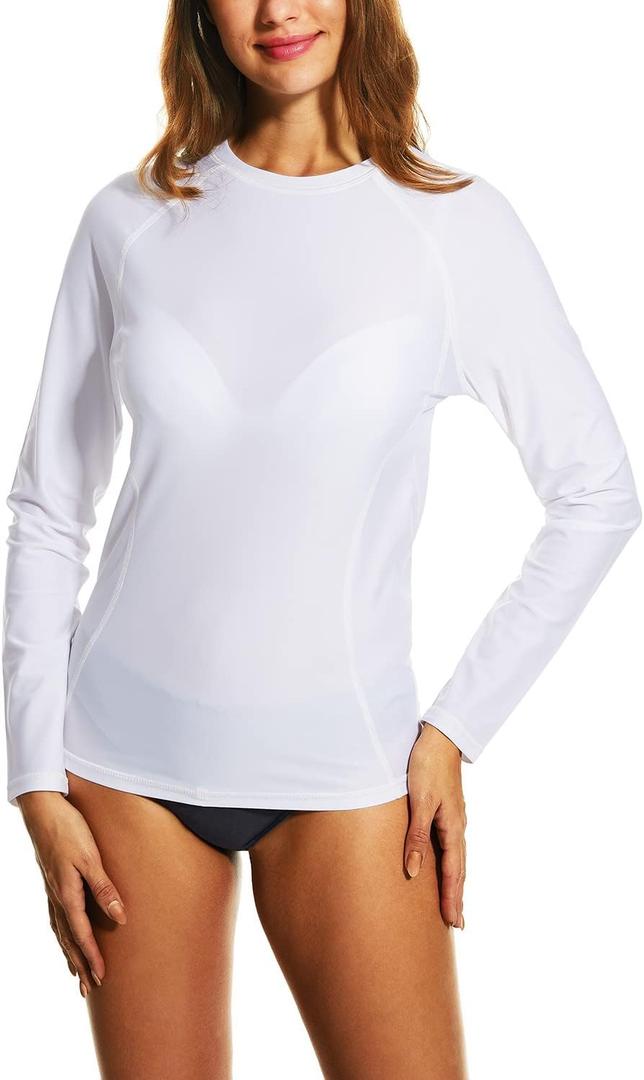HODOSPORTS Women's UPF 50+ Rash Guard Swimsuit UV Sun Protection Swim Shirt Long Sleeve (White)