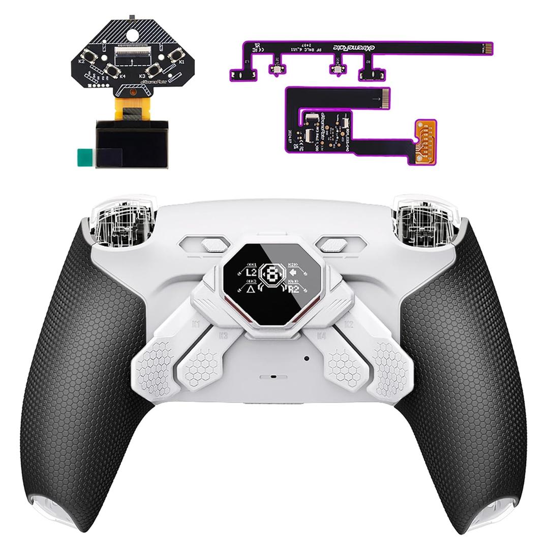 eXtremeRate SPARK Back Paddles Kit for PS5 Controller BDM-010 BDM-020, OLED Display + Clicky Trigger Stops + Ergonomic Rubberized Grips Remappable 4 Back Buttons Set for PS5 Controller - White & Black
