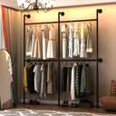 Industrial Pipe Clothing Racks Wall Mounted, Rustic Black Industrial Pipe Clothes Rack Design - Stylish & Heavy Duty Corner Garment Racks, Perfect for Home or Retail Display (4Rod-75.6"W)