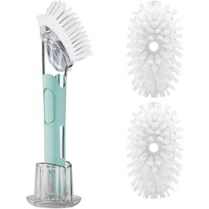 Soap Dispensing Replacement Dish Brush Storage Set with 2 PCS Brush Refills & Holder - RIMAY Dispenser Scrub Cleaning Scrubber Kitchen Dishwashing Dish Wand Handle for Dishes/Pans/Pots/Sink(Blue)