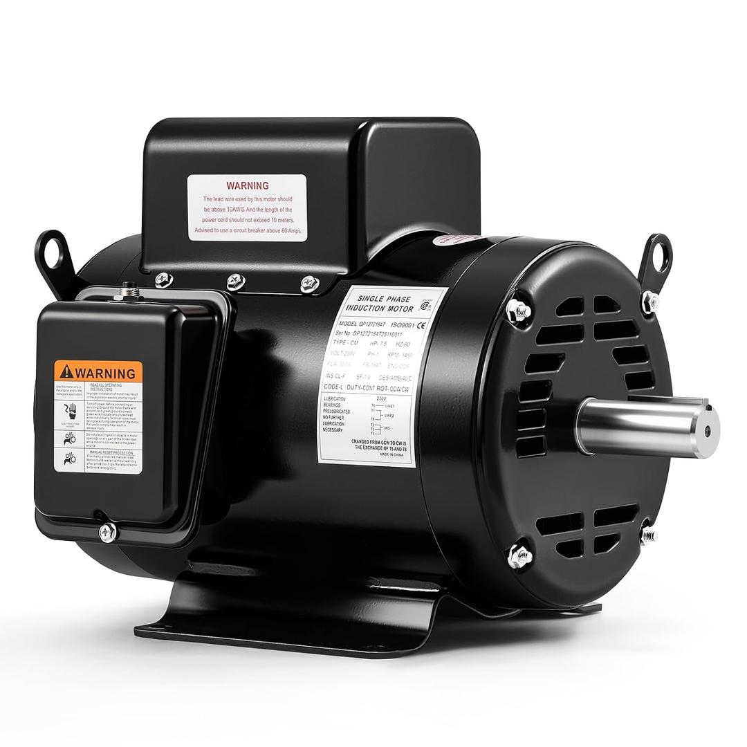 Bonvoisin 7.5HP Air Compressor Motor 184T Frame 3600RPM Single Phase Electric Motor, 1-1/8" Keyed Shaft, 2.75" Shaft Length, CCW/CW Rotation, 230V, 30 Amps