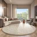 Ophanie Round Rugs 7Ft Ivory Circle Area Rug, Aesthetic Room Decor, Fluffy Fuzzy Bedroom Carpet, Plush Soft Shaggy Cream Living Room Rugs for Kids Home Decor, Nursery