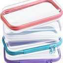Hoolerry 4 Pcs Hard Clear Zipper Case Transparent Cases for Snacks Makeup Bag Plastic Storage Box Containers for Building Blocks, Puzzles, Cosmetics(Multicolor,7.5 x 3.9 x 2 in)