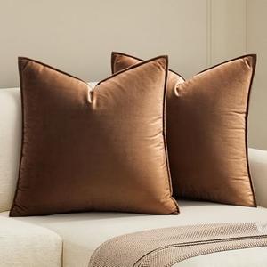 MIULEE Pack of 2 Brown Decorative Velvet Throw Pillow Cover Soft Pillowcase Solid Square Eruo Sham Cushion Case for Sofa Bedroom Car 26x26 Inch