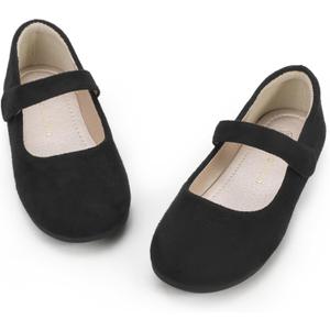 Hehainom Toddler Girls Flats Mary Jane Flower Girl Dress Shoes School Wedding Party Shoes(Black Suede 1 M US Little Kid)