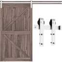 SMARTSTANDARD 8 Feet Brushed Nickel Barn Hardware Kit-Heavy Duty Sliding Track-Smoothly and Quietly-Easy to Install-Fit 42"-48" Wide Door Panel (J Shape Hanger)