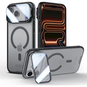 Nillkin for iPhone 17 Pro Max Case with Camera Cover, MagSafe-Ready, Full Camera Protection, Non-Yellowing Clear, Adjustable Kickstand, 17 Pro Max Case with Stand 6.9'', Transparent Black