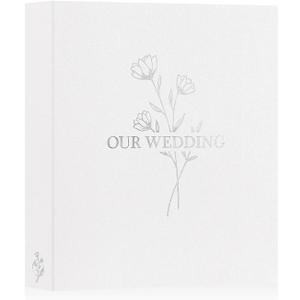 Lanpn Wedding Photo Album 8x10, Each Pack holds 50 Pictures Slip in Pockets Mini Linen Top Loading Wedding Photo Book for Portrait Only 8 x 10 Picture (Flower, White)