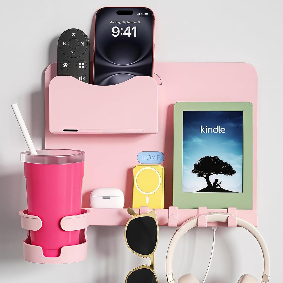 Floating Shelves for Bedside Shelf Accessories Organizer, Wall Mount Self Stick On, Cute Room Decor Aesthetic, Girls Room Decor, Cool Stuff for Bedroom Storage and Organization (Pink)