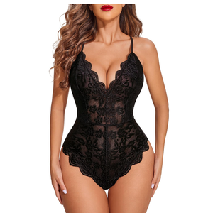 Avidlove Women One Piece Lingerie Deep V Teddy Sexy Lace Bodysuit Snap Crotch Babydoll M