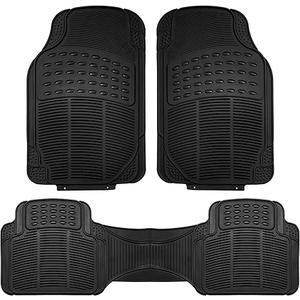FH Group Automotive Floor Mats Solid ClimaProof for all weather protection Universal Fit Trimmable Heavy Duty fits most Cars, SUVs, and Trucks, 3pc Full Set Black