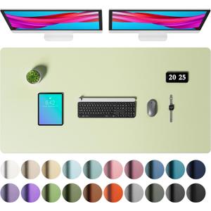 Aothia Faux Leather Desk Mat – Large Mouse Pad, Non-Slip PU Leather Blotter, Waterproof Writing Surface for Office and Home (Grass Green, 47.2" x 23.6")