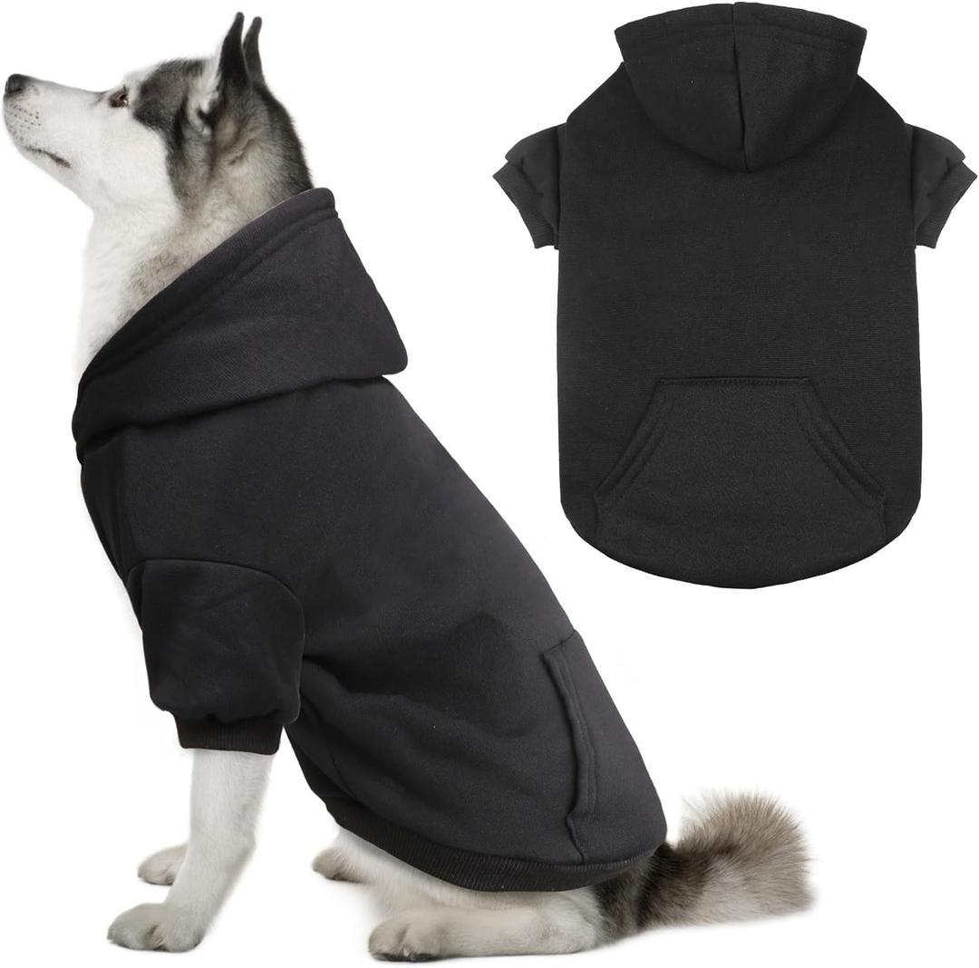 Dog Hoodie Dog Sweaters for Large Dogs Pet Sweater Solid Soft Brushed Fleece Pet Clothes Hoodie Sweatshirt with Pocket(Black-XXL)