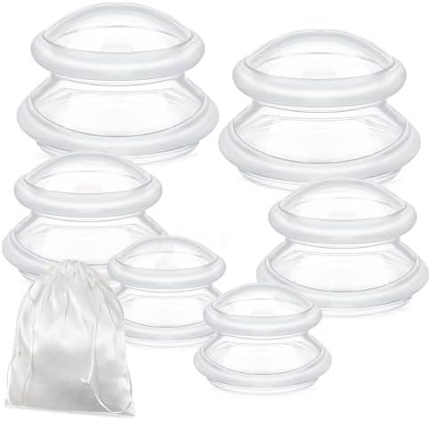 TrelaCo 6 Pcs Cupping Kit for Massage Therapy 3 Sizes Silicone Cupping Set Chinese Massage Therapy for Studio Household Cellulite Joint Pain Muscle Pain(Clear)