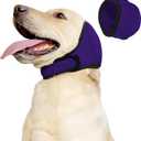 JOHNBOLIN Dog Ear Muffs & No Shake Ear Wrap for Hematoma, Bathing, Drying & Noise Anxiety Relief - Elastic Waterproof Ear Protector with Calming Hoodie Design for Grooming (Purple, M)
