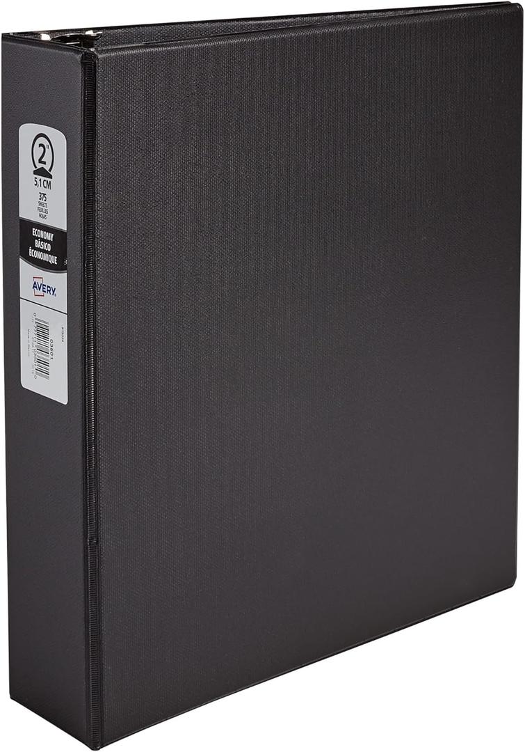 Avery Economy 3 Ring Binder, 2" Round Rings, 1 Black Binder (03501) (One Size)