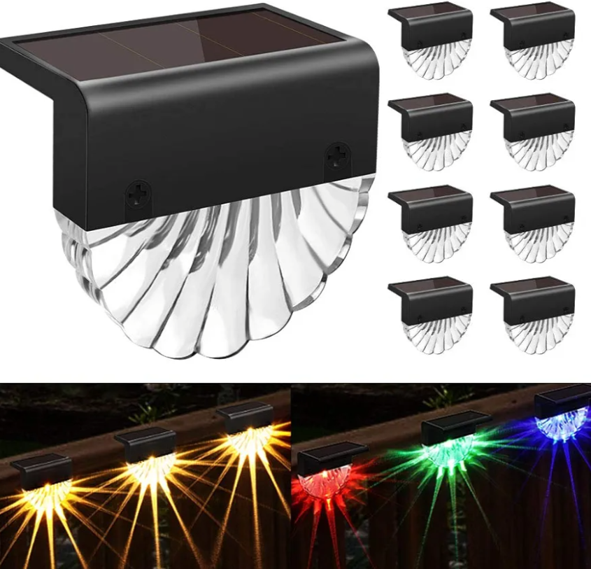 Solar Deck Lights Outdoor - 8 Pack Solar Step Light CIYOYO Waterproof Fence Lights for Patio Stairs Post Pathway Porch Driveway Yard Garden Decor, Warm White/LED Color Glow Lighting