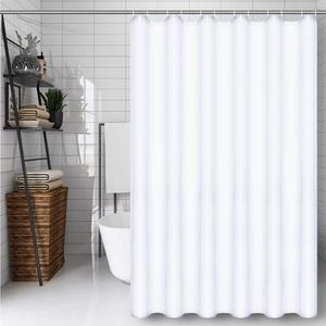 White (72x72 Inches) Fabric Shower Curtain Liners Hotel Quality Machine Washable Bath Bathroom w/12pcs Hooks