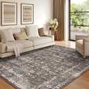 8x10 Washable Area Rugs for Living Room, Neutral Boho Rugs for Bedroom, Vintage Large Soft Faux Wool Carpet for Nursery, Playroom, Dorm, Office, Dinning Room, Non Slip, Dark Brown