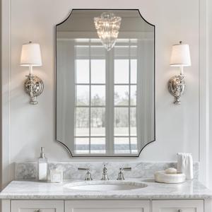 ANDY STAR 24x36 Inch Chrome Mirror, Scalloped Bathroom Mirror, Polished Chrome Framed Mirror in Anti-Rust Stainless Steel Metal Thin Frame Deep 1, Unique Scalloped Edge Design