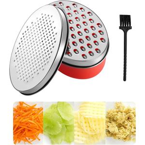Cheese Grater with Container and Lid, Stainless Steel Box Grater with Storage Container, Grater with 2 Coarse and Fine Grater Plates, Kitchen Grater for Vegetable Cheese Chocolate Ginger (Red)