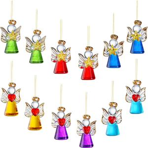 Mini Glass Angel Christmas Ornaments for Tree, 1.6" Small Crystal Guardian Angel Ornament Bulk for Christmas Tree, 2025 Hand Blown Spun Glass Home Decor Xmas Gift, Set of 12