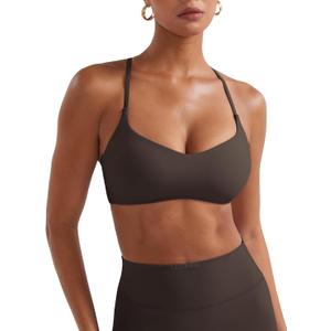 YEOREO CoreFlex Y Back Sports Bras for Women Padded Racerback Bra Paisely Light Impact Adjustable Straps Gym Workout Tops (Brown, L)