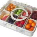 Snackle Box Container 8-Section,Clear Divided Tray w/Secure Lid & Handle,Perfect Organizer for Fruits, Veggies, Candy & Charcuterie,Dishwasher Safe,Ideal for Travel, Parties & Picnics!(1)