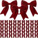 Yinkin 50 Pcs Christmas Velvet Bows Bulk for Xmas Tree 5.5'' Rustic Crafts Velvet Ribbon Bows Vintage Farmhouse Xmas Wreath Ornaments for Gift Wrapping Home Front Door(Wine Red, 50 Pcs)