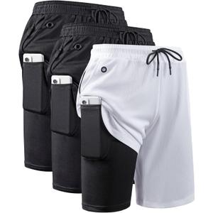 JWJ Men's 2 in 1 Workout Running Shorts 7 Inch Lightweight Athletic Gym Shorts with Compression Liner (L)