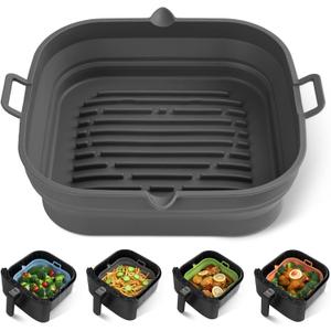 Loveuing Silicone Air Fryer Liners Square - Reusable Airfryer Collapsible Basket - Easy to Clean Air Fryers Pot for 5.8 to 8 Qt Baking Tray Oven Accessories, 8.5 Inch Large