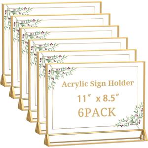 Clear Acrylic Sign Holder 11x 8.5 Horizontal Double Sided Gold Frame Flyer Holder for Wedding Table Number Menu Holder (6pcs) Clear Acrylic Sign Holder 11x 8.5 Horizontal Double Sided Gold Frame Flyer Holder for Wedding Table Number Menu Holder (6pcs)