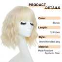 Blonde Wigs for Women Short Wavy Bob Wig With Bangs Heat Resistant Synthetic Wigs for Daily Party Cosplay Costume Wig Use