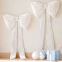 White Bows Birthday Decorations, 13''10'' Large Bows for Party Decorations Wedding Backdrop Coquette Decorations, Bows for Wall Decor Baby Shower Backdrop Door Hangings Christmas Tree Bows, 2 Packs