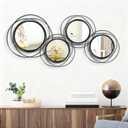 4 Set. Circle Mirrors for Wall Decor for Living Room Bedroom Bathroom Entryway Metal Round Mirror Decorative Hanging Mirrors Sun Bohemian Geometric Accent Sculpture -Black 11 in/9.2 in