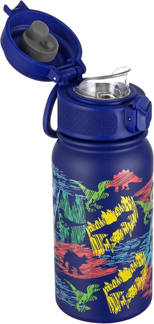 GOPPUS 12oz Kids Water Bottle BPA-Free, Leak-Proof, Insulated Stainless Steel Sweat-Proof, Reusable for School, Sports, and Outdoor Activities