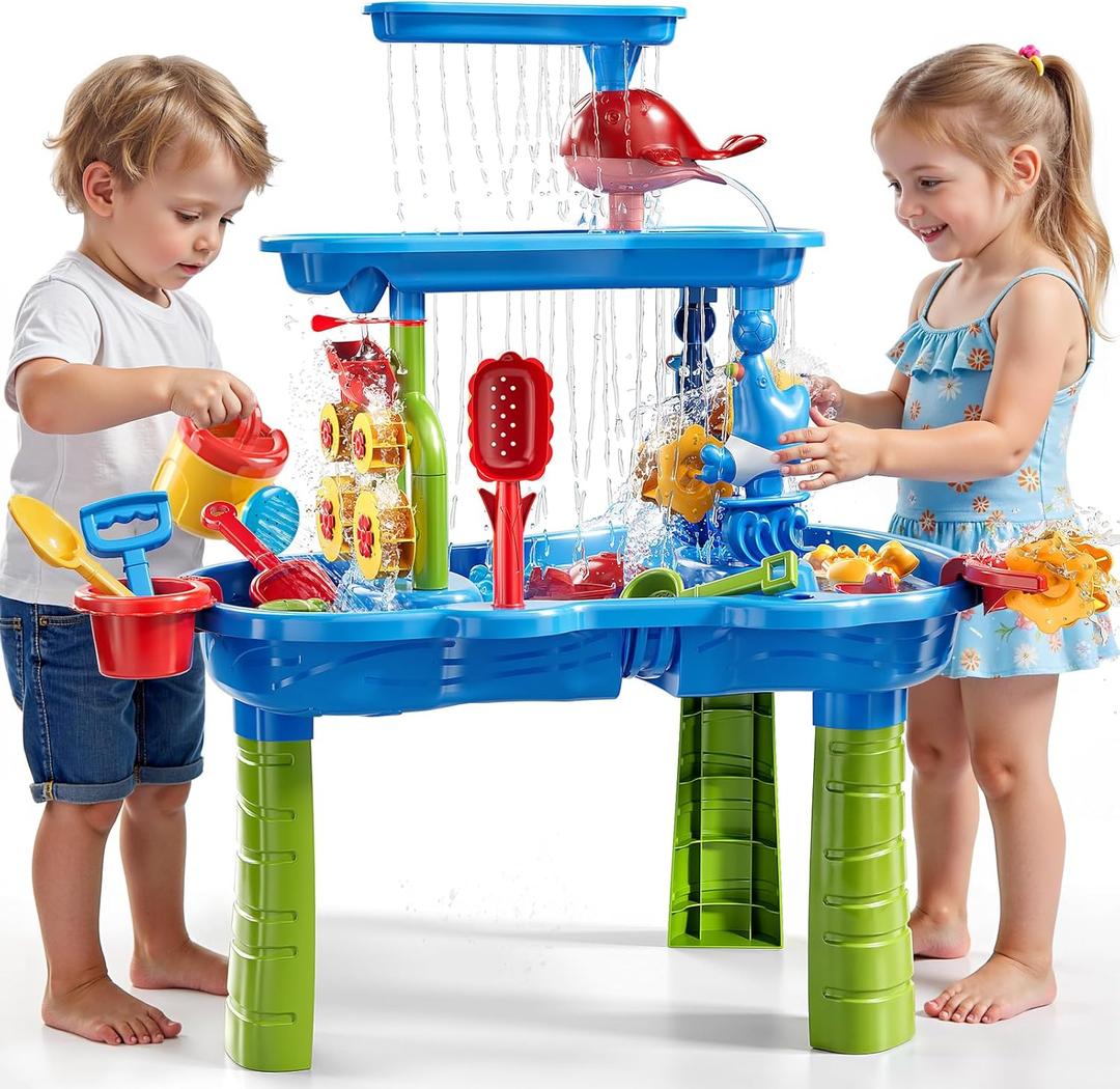 3-Tier Sand and Water Table for Kids, Summer Outdoor Beach Outside Backyard Activity Sensory Kids Sand and Water Table, Birthday Gifts for Toddler Boys Girls Ages 3 4 5 6 7 8, 8 Inches X 17 Inches X 14 Inches