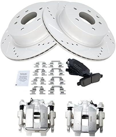TRQ Rear Brake Pad and Rotor Set Ceramic Vented Coated Rotors Calipers Compatible with 2011-2012 Infiniti G25 2011-2013 G37 2015 Q40 2010-2019 Nissan 370Z